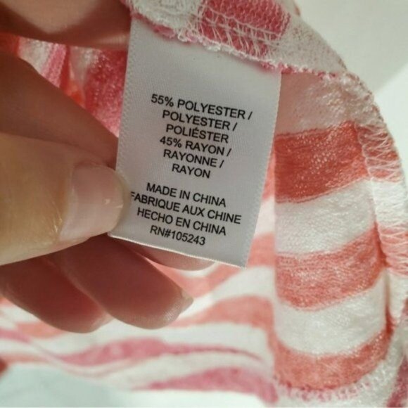 B COLLECTION Womens Shirt Top Tee Soft Coral White Stripe‎ Semi-Sheer Plus 2X - Picture 7 of 7